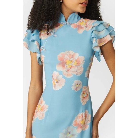 SAU LEE Sylvie Dress in Blue Multi 2 New Womens Floral Gown Long Maxi - Picture 9 of 12